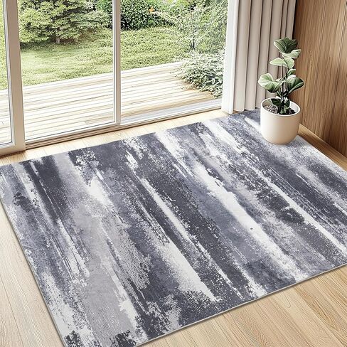 2x6 Runner Rug for Hallway Kitchen: Modern Abstract Throw Rugs with Rubber Backing Washable for Entryway, Soft Long Non-Slip Area Rug for Bedroom Home Decor Aesthetic, Grey in Saudi Arabia