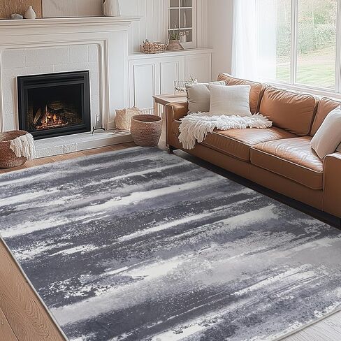 2x6 Runner Rug for Hallway Kitchen: Modern Abstract Throw Rugs with Rubber Backing Washable for Entryway, Soft Long Non-Slip Area Rug for Bedroom Home Decor Aesthetic, Grey in Saudi Arabia