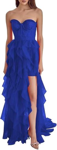 Tulle Strapless Prom Dresses for Women Long Sweetheart A Line Slit Formal Evening Party Gowns in Saudi Arabia