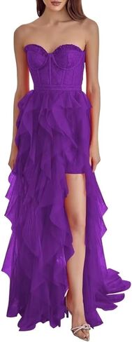 Tulle Strapless Prom Dresses for Women Long Sweetheart A Line Slit Formal Evening Party Gowns in Saudi Arabia