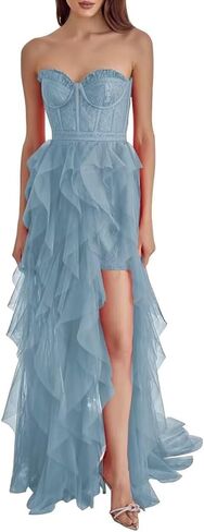 Tulle Strapless Prom Dresses for Women Long Sweetheart A Line Slit Formal Evening Party Gowns in Saudi Arabia