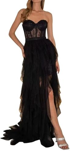 Tulle Strapless Prom Dresses for Women Long Sweetheart A Line Slit Formal Evening Party Gowns in Saudi Arabia