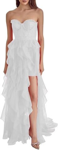 Tulle Strapless Prom Dresses for Women Long Sweetheart A Line Slit Formal Evening Party Gowns in Saudi Arabia