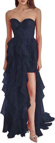 Tulle Strapless Prom Dresses for Women Long Sweetheart A Line Slit Formal Evening Party Gowns in Saudi Arabia