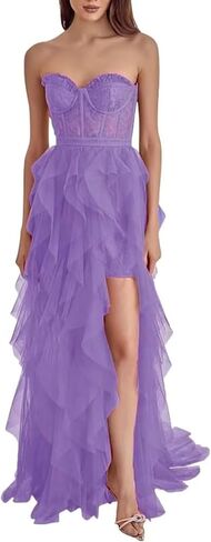 Tulle Strapless Prom Dresses for Women Long Sweetheart A Line Slit Formal Evening Party Gowns in Saudi Arabia