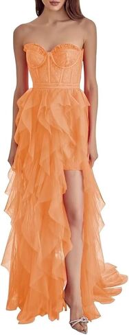 Tulle Strapless Prom Dresses for Women Long Sweetheart A Line Slit Formal Evening Party Gowns in Saudi Arabia