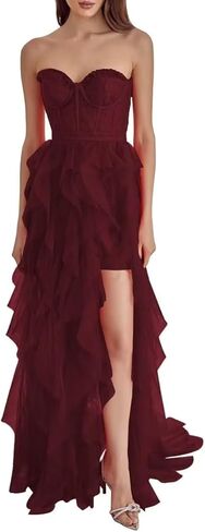 Tulle Strapless Prom Dresses for Women Long Sweetheart A Line Slit Formal Evening Party Gowns in Saudi Arabia