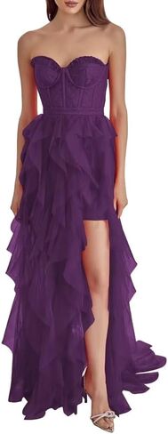 Tulle Strapless Prom Dresses for Women Long Sweetheart A Line Slit Formal Evening Party Gowns in Saudi Arabia