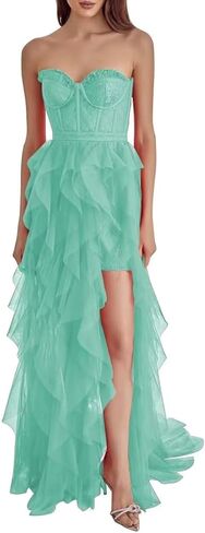 Tulle Strapless Prom Dresses for Women Long Sweetheart A Line Slit Formal Evening Party Gowns in Saudi Arabia