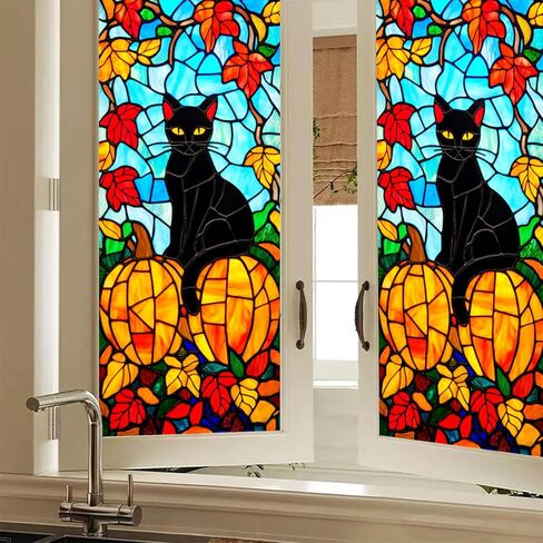 Fox Stained Glass Window Film 17.7x39.3 inch Window Privacy Film Sun Blocking Static Cling Sticker Privacy Decorative Fall Thanksgiving Window Cover for Bathroom Home Entryway Glass Decor in Saudi Arabia