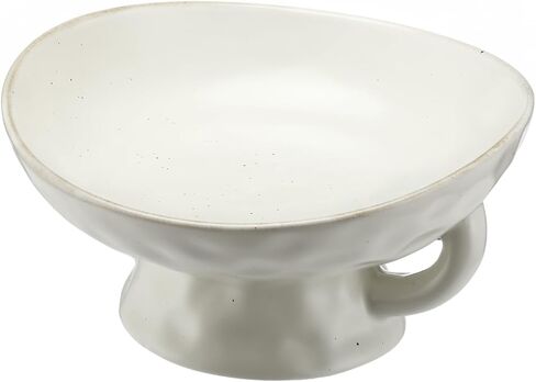Stoneware Bowl with Handle, Large 8" Wide Reactive Glazed Decorative Ceramic Bowl Modern Pedestal Entryway & Table Centerpiece for Vintage Wedding and Party Events Decorations(White) in Saudi Arabia