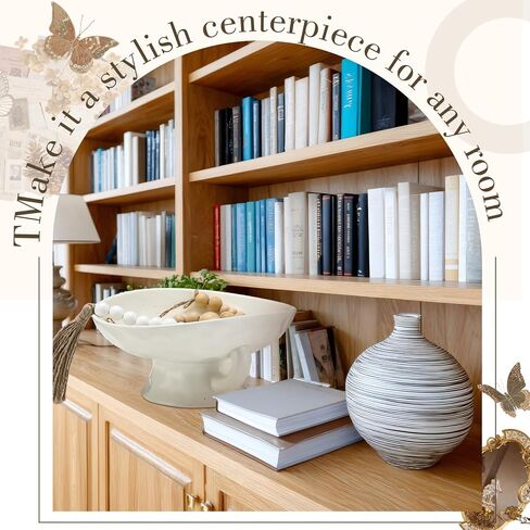 Stoneware Bowl with Handle, Large 8" Wide Reactive Glazed Decorative Ceramic Bowl Modern Pedestal Entryway & Table Centerpiece for Vintage Wedding and Party Events Decorations(White) in Saudi Arabia