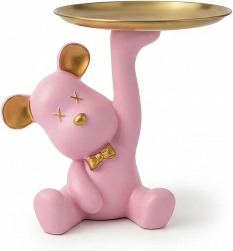 Bear Figurine Tray, Resin Key & Candy Dish Bowl for Entryway Table, Office Desk - Cute Key Holder, Funny Small Candy Dish, Home Decorations Indoor, Bear Home Decor Gift (pink) in Saudi Arabia