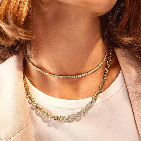 BaubleBar Bennett 18K Gold Vermeil Adjustable Classic Tennis Necklace, Gold-Plated/Pavé in Saudi Arabia