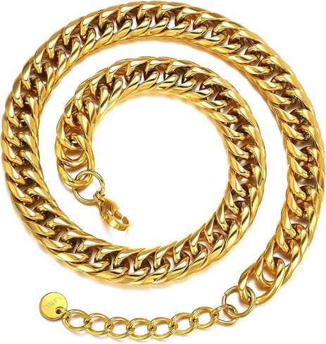 FEEL STYLE Chunky Gold Necklace for Women - 14K Gold Plated 10mm/14mm Cuban Link Chain & 8mm O-Link Chunky Necklace Fashion Jewelry Adjustable in Saudi Arabia