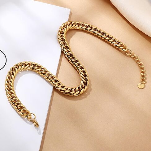 FEEL STYLE Chunky Gold Necklace for Women - 14K Gold Plated 10mm/14mm Cuban Link Chain & 8mm O-Link Chunky Necklace Fashion Jewelry Adjustable in Saudi Arabia