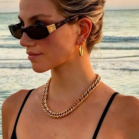 FEEL STYLE Chunky Gold Necklace for Women - 14K Gold Plated 10mm/14mm Cuban Link Chain & 8mm O-Link Chunky Necklace Fashion Jewelry Adjustable in Saudi Arabia