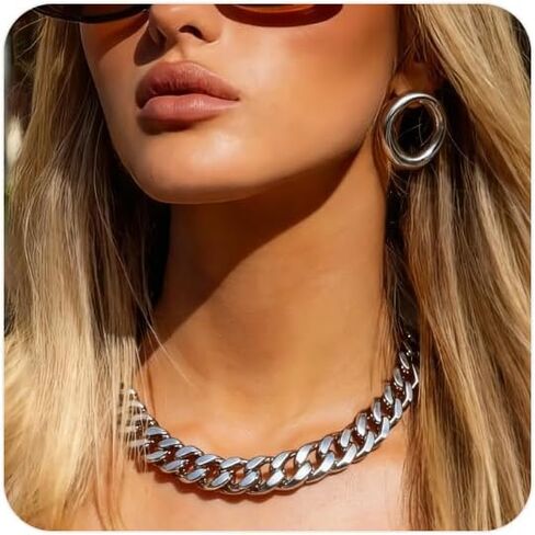 FEEL STYLE Chunky Gold Necklace for Women - 14K Gold Plated 10mm/14mm Cuban Link Chain & 8mm O-Link Chunky Necklace Fashion Jewelry Adjustable in Saudi Arabia