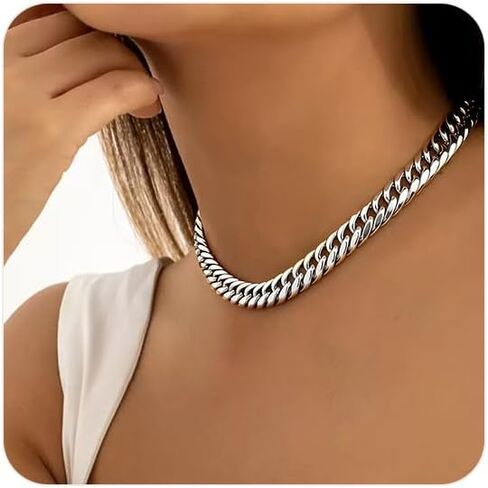 FEEL STYLE Chunky Gold Necklace for Women - 14K Gold Plated 10mm/14mm Cuban Link Chain & 8mm O-Link Chunky Necklace Fashion Jewelry Adjustable in Saudi Arabia