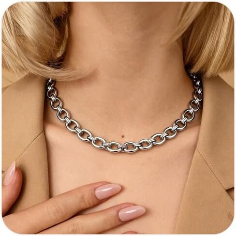 FEEL STYLE Chunky Gold Necklace for Women - 14K Gold Plated 10mm/14mm Cuban Link Chain & 8mm O-Link Chunky Necklace Fashion Jewelry Adjustable in Saudi Arabia