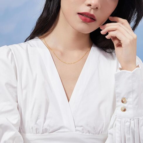 18K Gold Chain Necklace for Women Cable Necklaces Dainty Choker Adjustable Thin Chains Trendy Layered Sturdy Jewelry Spring Clasp Simple Shiny Real Gold Gift in Saudi Arabia
