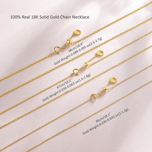 18K Gold Chain Necklace for Women Cable Necklaces Dainty Choker Adjustable Thin Chains Trendy Layered Sturdy Jewelry Spring Clasp Simple Shiny Real Gold Gift in Saudi Arabia
