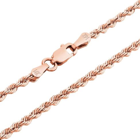 Nuragold 14k Real Rose Gold 2mm Rope Chain Diamond Cut Necklace (16"-30") Italian Jewelry for Men & Women in Saudi Arabia