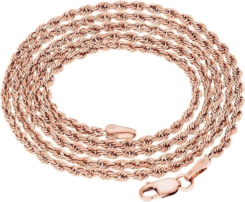Nuragold 14k Real Rose Gold 2mm Rope Chain Diamond Cut Necklace (16"-30") Italian Jewelry for Men & Women in Saudi Arabia
