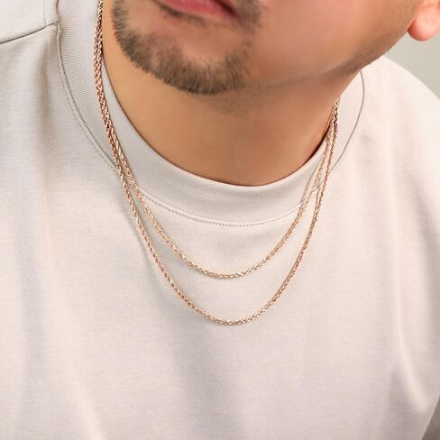 Nuragold 14k Real Rose Gold 2mm Rope Chain Diamond Cut Necklace (16"-30") Italian Jewelry for Men & Women in Saudi Arabia
