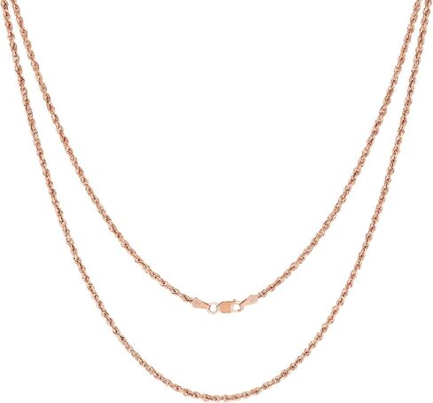 Nuragold 14k Real Rose Gold 2mm Rope Chain Diamond Cut Necklace (16"-30") Italian Jewelry for Men & Women in Saudi Arabia