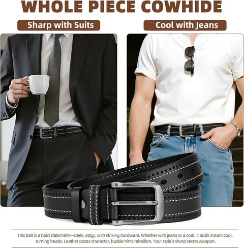 Luxury Full Grain Genuine Leather Belt Men Gift, 1.5" Wide Vintage Real Leather Western Cowboy Men's Belts in Saudi Arabia