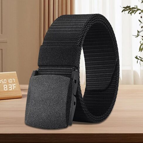 Nylon Belts for Men Women, Outdoor Military Belt, No Metal Military Belt, Canvas Breathable Military, Adjustable Casual Belt-Black in Saudi Arabia