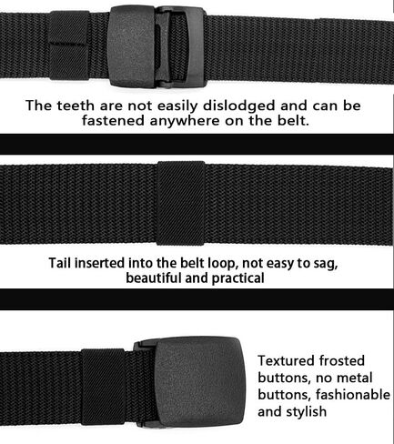 Nylon Belts for Men Women, Outdoor Military Belt, No Metal Military Belt, Canvas Breathable Military, Adjustable Casual Belt-Black in Saudi Arabia