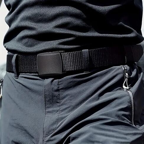 Nylon Belts for Men Women, Outdoor Military Belt, No Metal Military Belt, Canvas Breathable Military, Adjustable Casual Belt-Black in Saudi Arabia