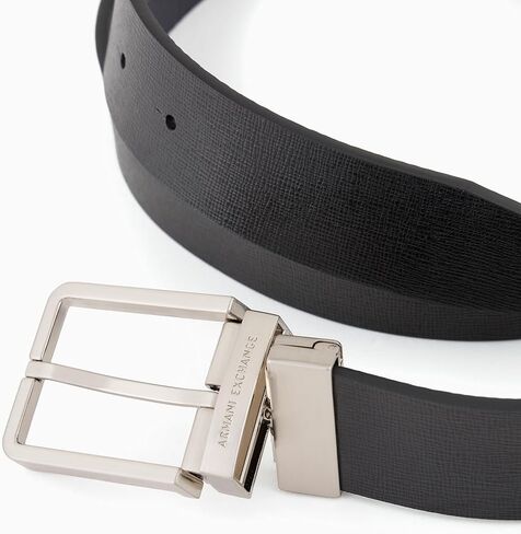Armani Exchange Men's Double Buckle Logo Belt, Black/Navy, One size in Saudi Arabia
