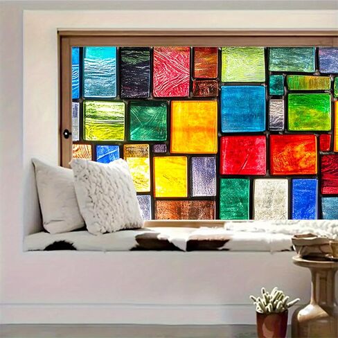 Stained Glass Window Film 39.3x17.7 Inch Colorful Mosaic Windows Cling Privacy Glass Sticker Static Decorative Window Film No Glue UV Blocking for Kitchen Bathroom Front Door in Saudi Arabia