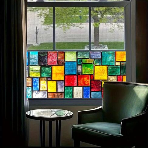 Stained Glass Window Film 39.3x17.7 Inch Colorful Mosaic Windows Cling Privacy Glass Sticker Static Decorative Window Film No Glue UV Blocking for Kitchen Bathroom Front Door in Saudi Arabia