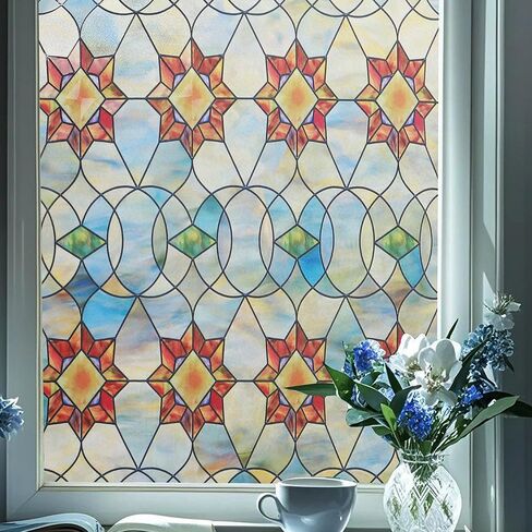 Window Privacy Film Rainbow Film Decorative Window Sticker, 3D Static Stained Glass Cling Tint for Home Heat Control Non-Adhesive, (35"×79") in Saudi Arabia