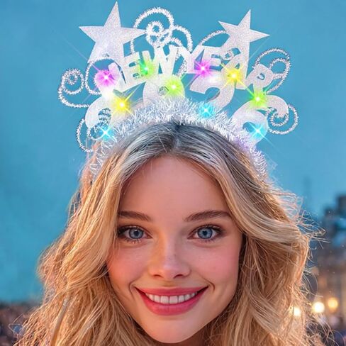 EARENT 2026 Happy New Year Silver Light Up Headband LED Star Hair Hand Flashing New Years Eve Celebration Hair Accessorie in Saudi Arabia