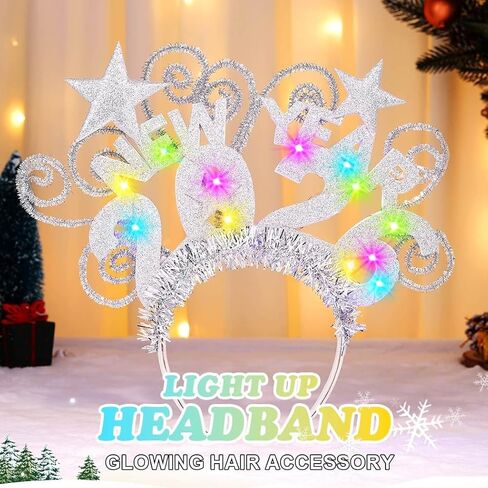 EARENT 2026 Happy New Year Silver Light Up Headband LED Star Hair Hand Flashing New Years Eve Celebration Hair Accessorie in Saudi Arabia
