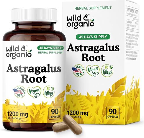 Wild & Organic Astragalus Root Capsules 1200 mg - Immune Support - Astragalus Powder Supplement - 30 Days of Supply - Vegan, No Fillers, Non-GMO - 60 Count in Saudi Arabia