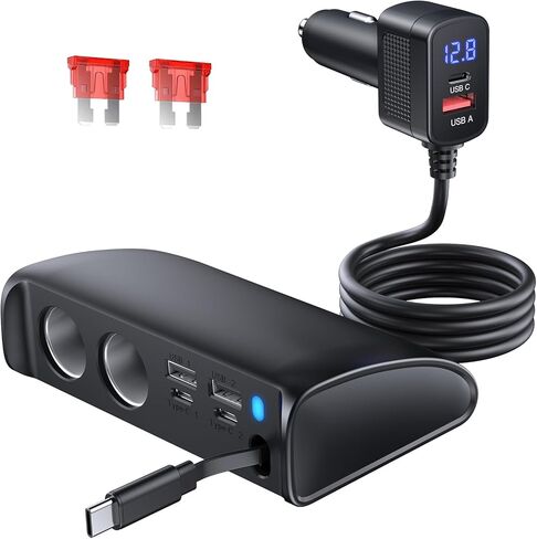OOWOLF Cigarette Lighter Adapter Quick Charge 3.0 180W 12V/24V 3-Socket Power Splitter 4 USB Ports Car Power Adapter Car Splitter for GPS, Dash Cam, Sat Nav, Phone, Tablet, etc in Kuwait