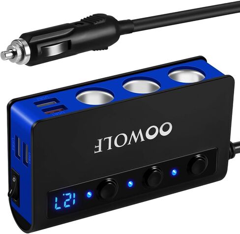 OOWOLF Cigarette Lighter Adapter Quick Charge 3.0 180W 12V/24V 3-Socket Power Splitter 4 USB Ports Car Power Adapter Car Splitter for GPS, Dash Cam, Sat Nav, Phone, Tablet, etc in Kuwait