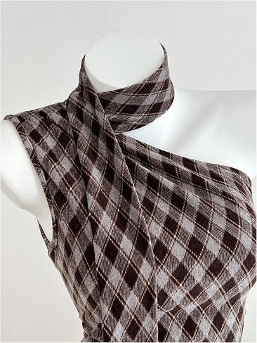 MakeMeChic Women's Plaid Off The Shoulder Tank Sleeveless Fitted Y2k Tops with Scarf in Saudi Arabia