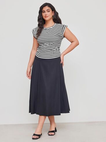 CIDER Plus Size Tops for Women Crew Neck Striped Ruched Sleeveless Cotton Curve & Plus Size Tank Tops in Saudi Arabia