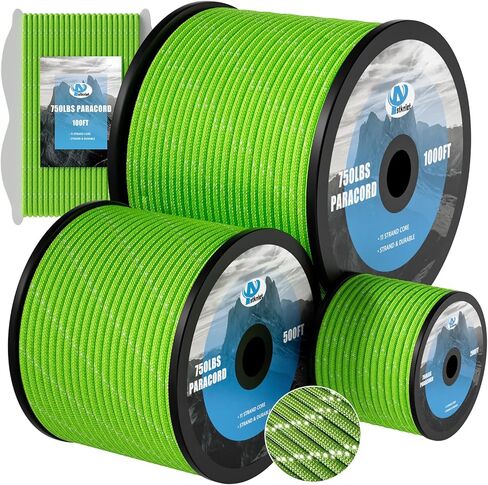 750Ib Reflective Paracord Rope,100' 200' 500' 1000', 11 Strand Parachute | 4MM Spool Cord, Think para Cord Lanyard for Hammock, Camping, Pet Leash, Shoelaces, Tent Guylines,Black, Green, White, in Saudi Arabia