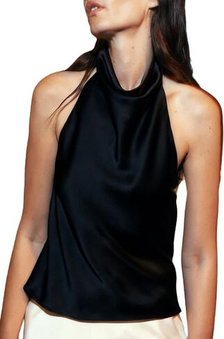 Piacakece Women Sexy Satin Halter Top Backless Mock Neck Tank Tops Solid Color Open Back Y2K Vest Streetwear in Saudi Arabia