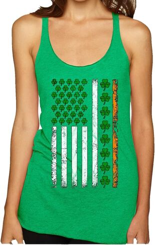 Classic Distressed Vintage Irish Ireland Flag Clover Stripes St. Patrick's Day Ladies Tri-Blend Racerback Tank Top, Envy, Large in Saudi Arabia