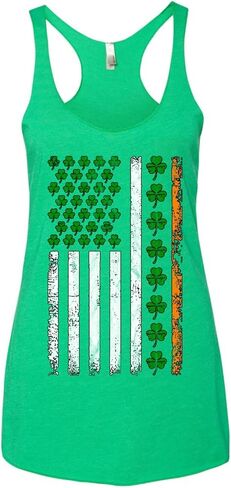 Classic Distressed Vintage Irish Ireland Flag Clover Stripes St. Patrick's Day Ladies Tri-Blend Racerback Tank Top, Envy, Large in Saudi Arabia
