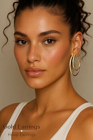 4/6 Pairs Gold Silver Hoop Earrings for Women 14K Gold Plated Hypoallergenic 2mm Thin Hoops Stainless Steel Lightweight Dangle Set 30/40/50/60mm in Saudi Arabia